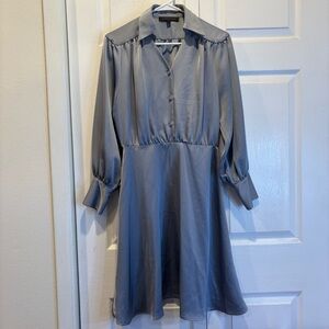 Downeast Long Sleeve Collared Button Up Blue Satin Dress - Size Medium